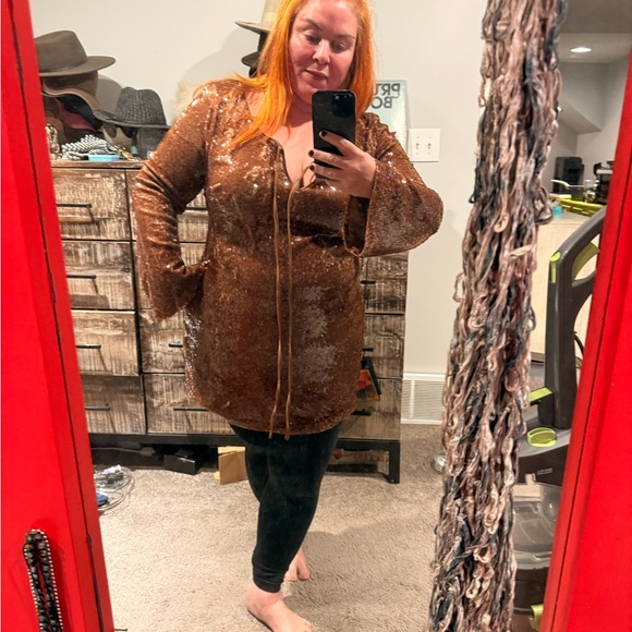 Bronze or copper Sequin Long Sleeve Dress or tunic - Picture 10 of 13